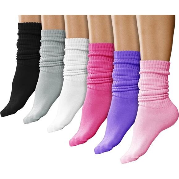 6 Pairs Slouch Socks for Women, Soft Extra Long Scrunch Knee High - Picture 1 of 14